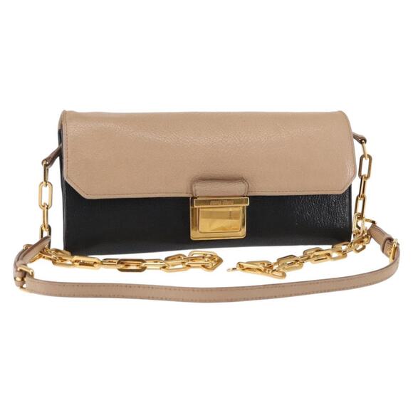 Miu Miu Handbags - Miu Miu Chain Wallet Leather Beige Black gold Auth bs29776